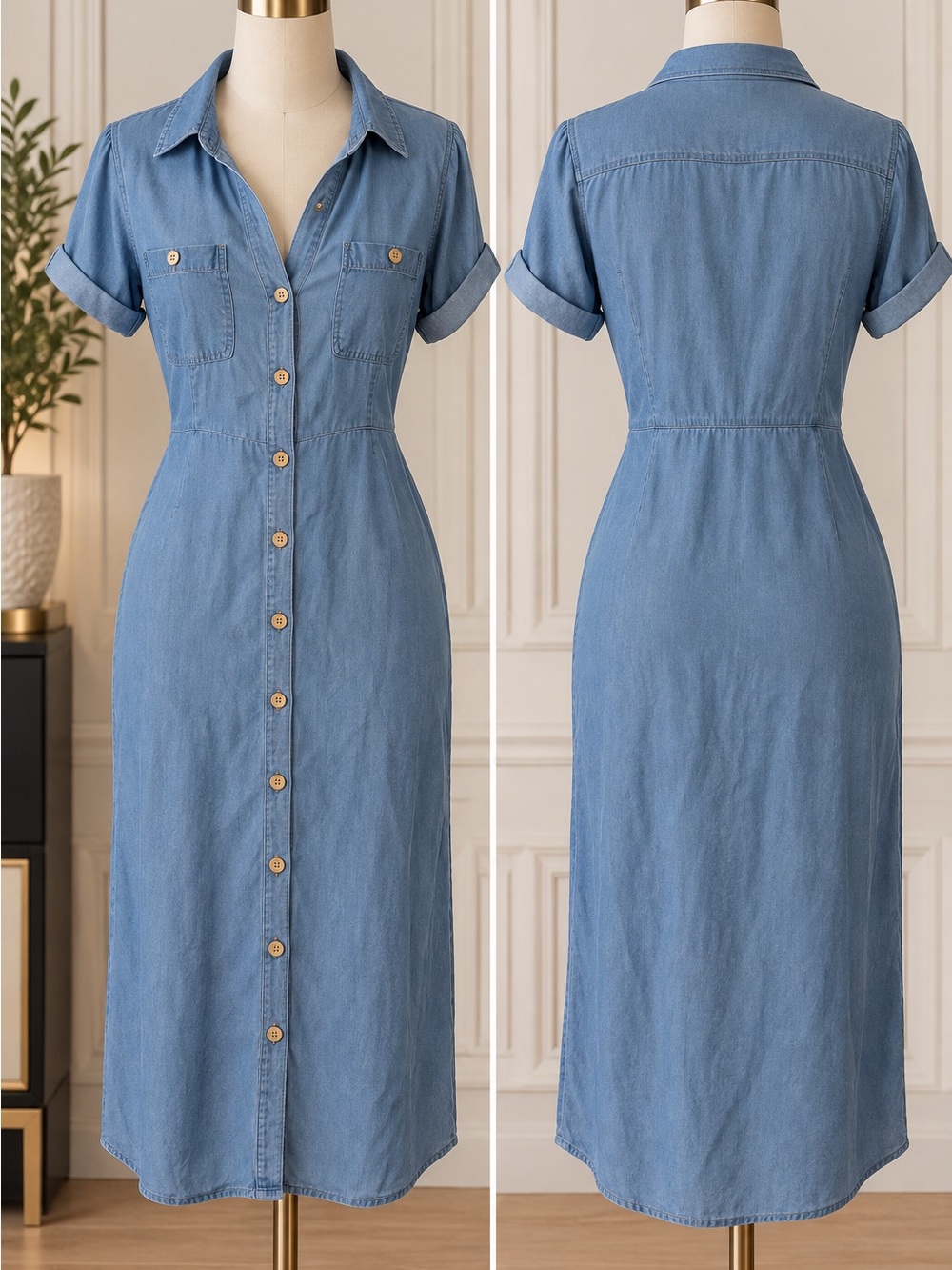Blu Pepper Light Blue Button-Front Denim Shirt Dress